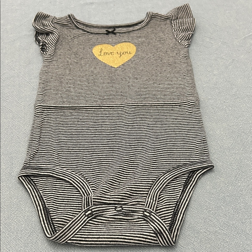 Carter's Black and White Striped Bodysuit with Gold Heart